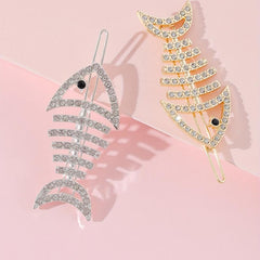 2pcs Rhinestone Fish Bone Hair Clip Alloy Hair Clip For Side Hair