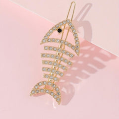 2pcs Rhinestone Fish Bone Hair Clip Alloy Hair Clip For Side Hair