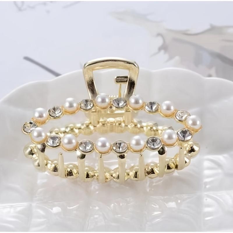 Faux Pearl Rhinestone Metal Hair Claw Clip Strong Hold Grip Jaw Clip
