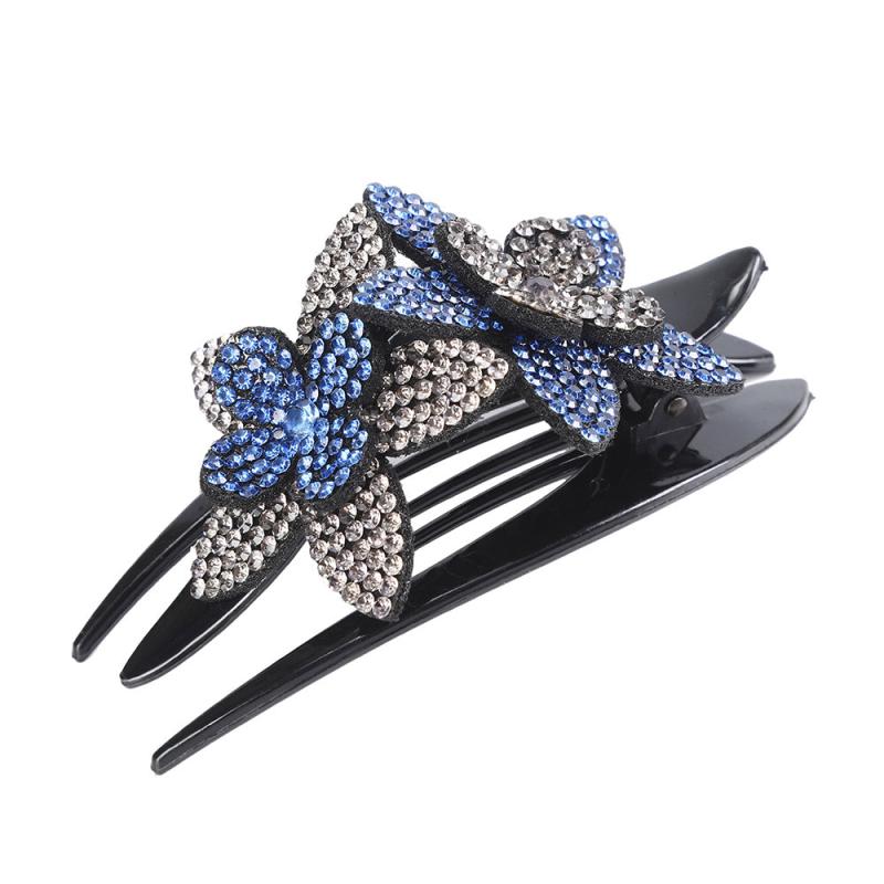 Rhinestone Double Flower Hair Clip Crystal Hair Combs Female Barrette