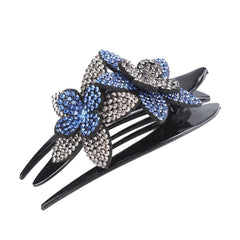 Rhinestone Double Flower Hair Clip Crystal Hair Combs Female Barrette