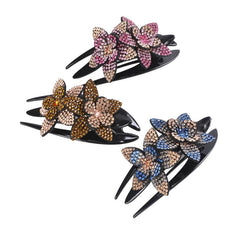 Rhinestone Double Flower Hair Clip Crystal Hair Combs Female Barrette
