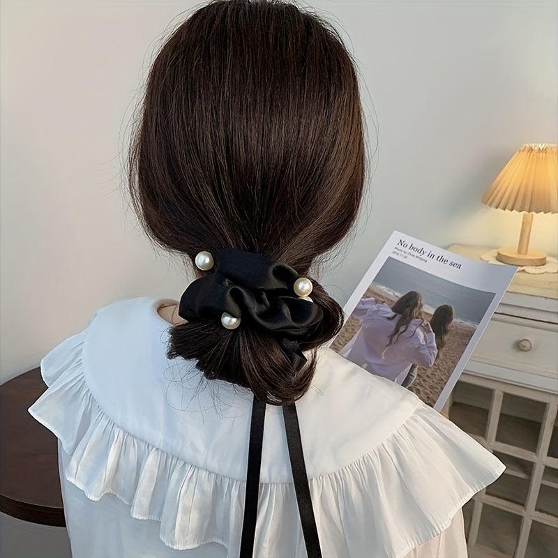 Faux Pearl Scrunchie Hair Tie Solid Hair Rope Head Jewelry