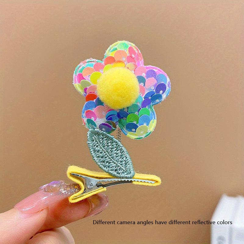 Sequin Flower Hair Clip Baby Girls Hair Clip With Coli Spring Duck Billed Clip