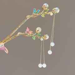 Colorful Butterfly Hair Stick with Faux Pearl Tassel