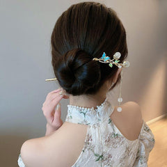 Colorful Butterfly Hair Stick with Faux Pearl Tassel