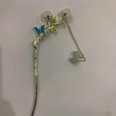 Colorful Butterfly Hair Stick with Faux Pearl Tassel