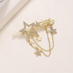 Star Shape Rhinestone Hair Clip with Tassel Chain, Women Hair Accessory