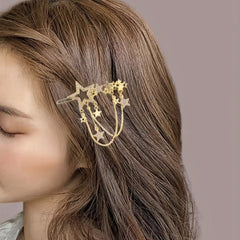 Star Shape Rhinestone Hair Clip with Tassel Chain, Women Hair Accessory