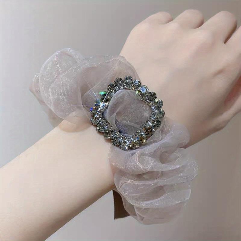 Rhinestone Organza Rubber Band Hair Tie Large Scrunchie Hair Accessories