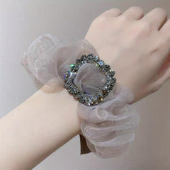 Rhinestone Organza Rubber Band Hair Tie Large Scrunchie Hair Accessories