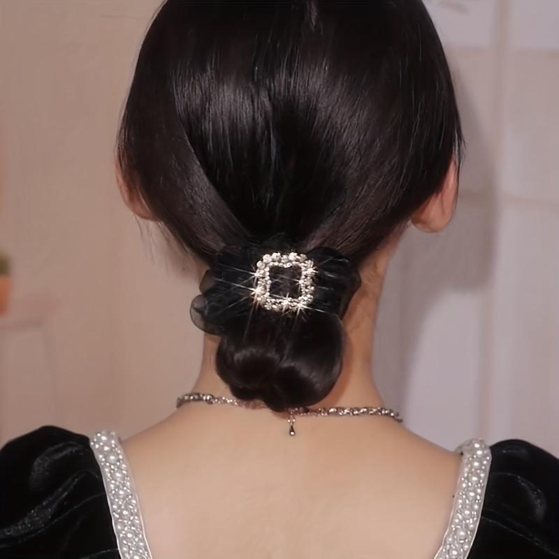 Rhinestone Organza Rubber Band Hair Tie Large Scrunchie Hair Accessories