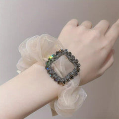 Rhinestone Organza Rubber Band Hair Tie Large Scrunchie Hair Accessories