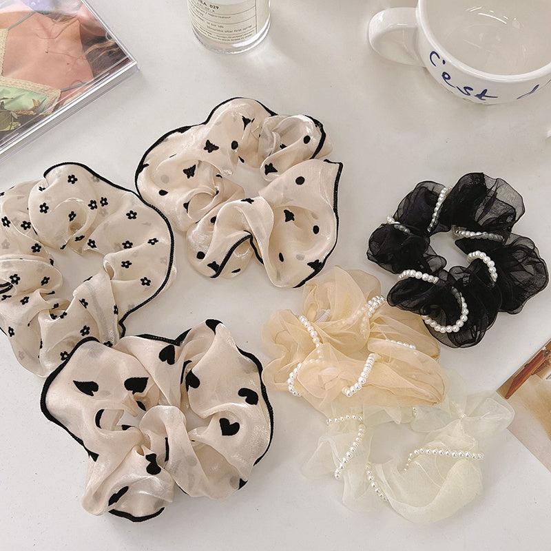 Daisy Floral Mesh Scrunchies Hair Tie Rubber Band Hair Rope