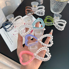 Faux Pearl Hair Claw Hollow Bow Shaped Ponytail Holder