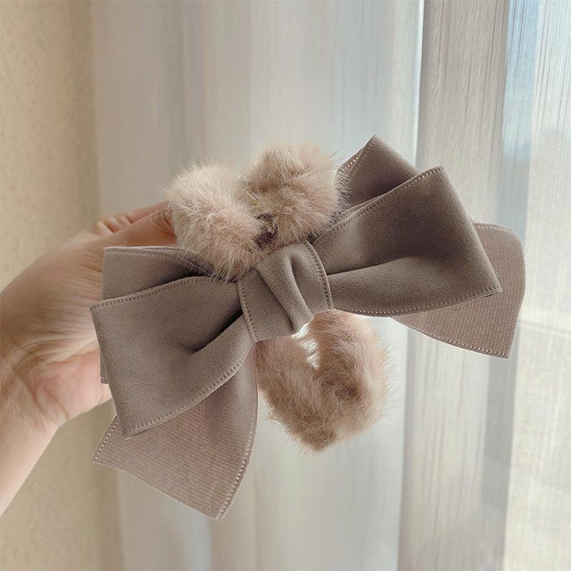 Large Bow Plush Faux Fur Hair Claw Non Slip