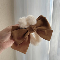 Large Bow Plush Faux Fur Hair Claw Non Slip