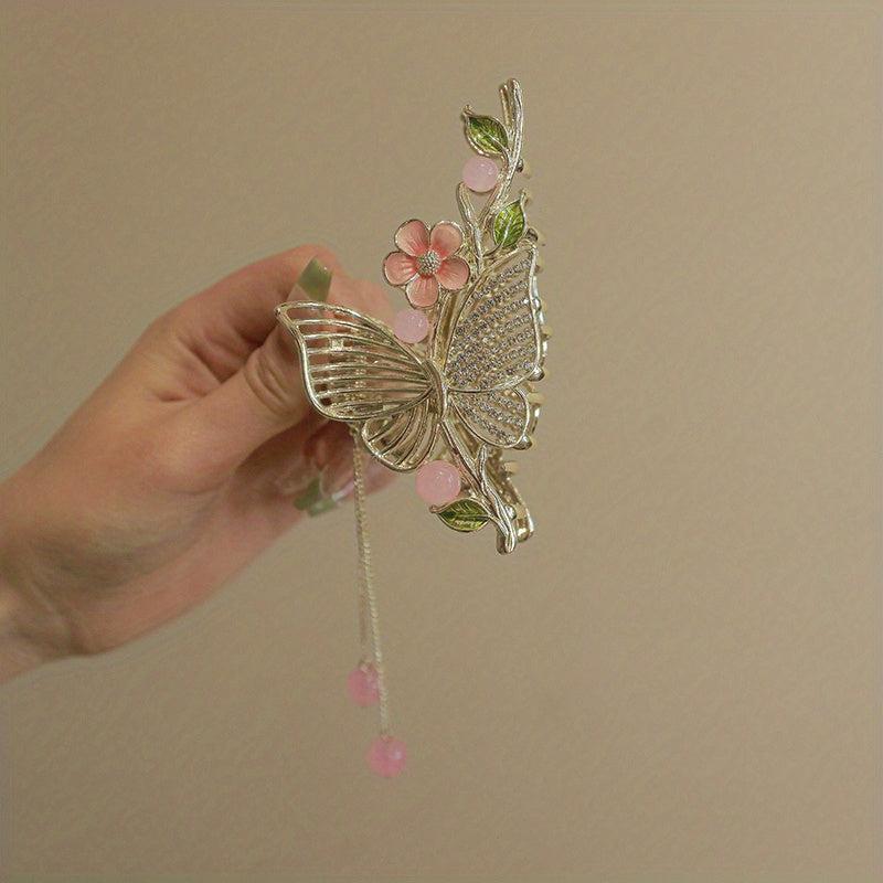 Butterfly Hair Claw with Faux Pearl Tassel Ponytail Holder