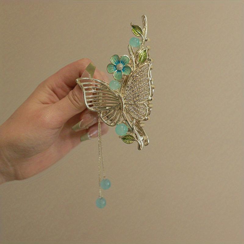 Butterfly Hair Claw with Faux Pearl Tassel Ponytail Holder