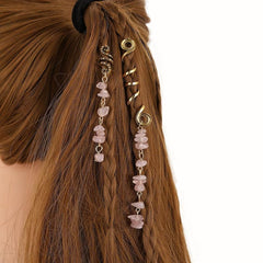 Braided Hair Ring Natural Stone Pendant Hair Ring Dreadlock Braid