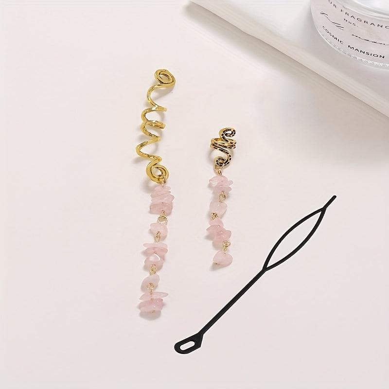 Braided Hair Ring Natural Stone Pendant Hair Ring Dreadlock Braid