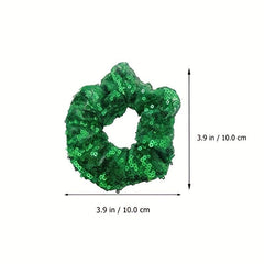 Large Green Sequin Scrunchie Hair Tie Ponytail Holder