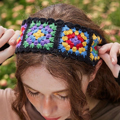 Boho Style Knitted Headband Flower Crochet Hair Band