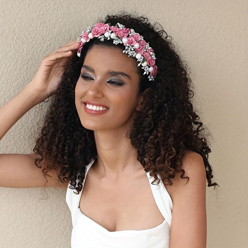 Pearl Decor Flower Headband Hair Band for Party Costume