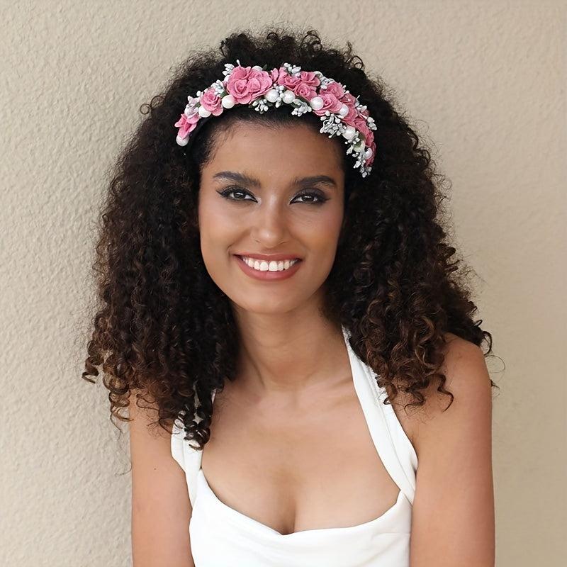 Pearl Decor Flower Headband Hair Band for Party Costume
