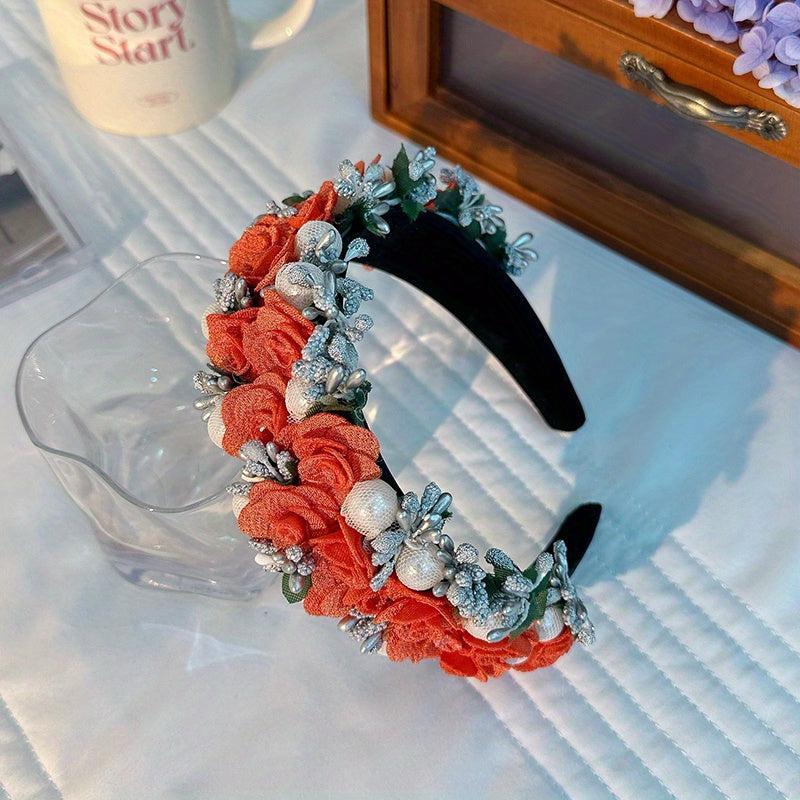 Pearl Decor Flower Headband Hair Band for Party Costume