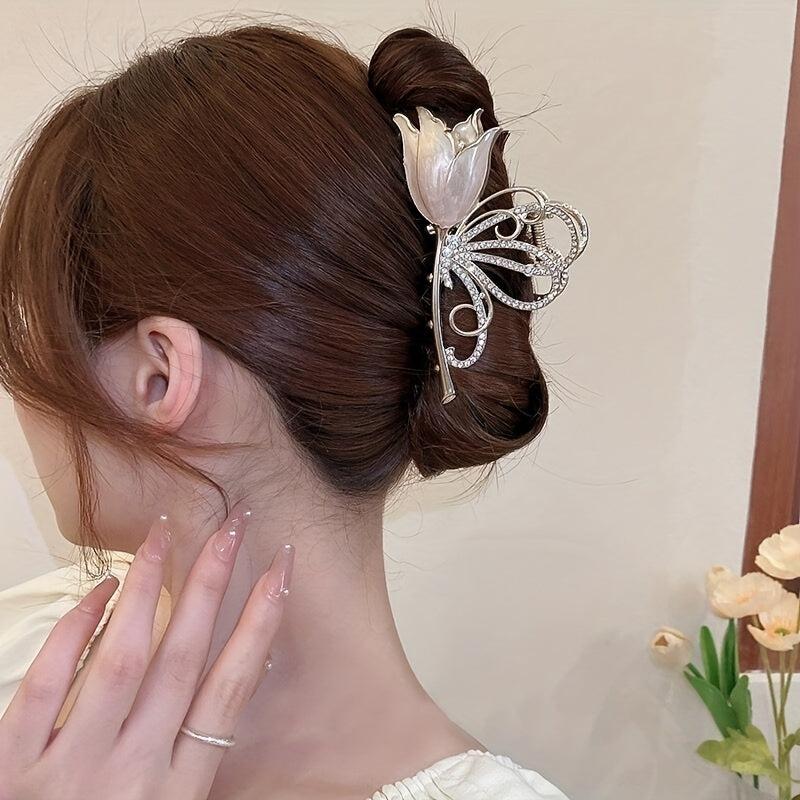 Tulip Alloy Hair Clip Rhinestone Shark Claw Hair Accessories