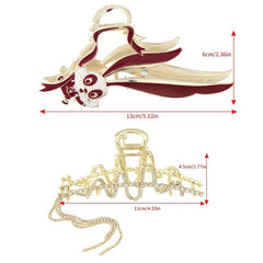 Red Rabbit Hair Claw Rhinestone Tassel Hairpin Girls Hair Accessories
