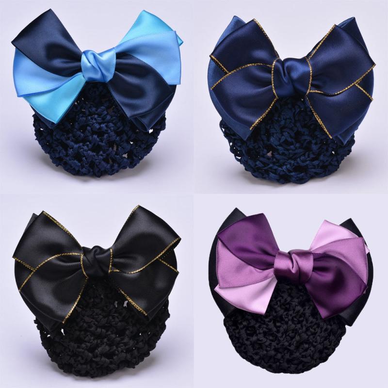 Bowknot Bun Cover Barrettes Net Snood Hairnet Bow Decor Hair Clip