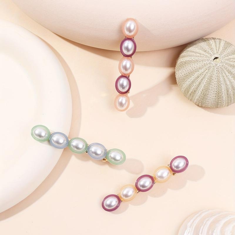 3pcs Set Faux Pearl Hair Clip Beaded Headwear Side Clip Hair Accessories