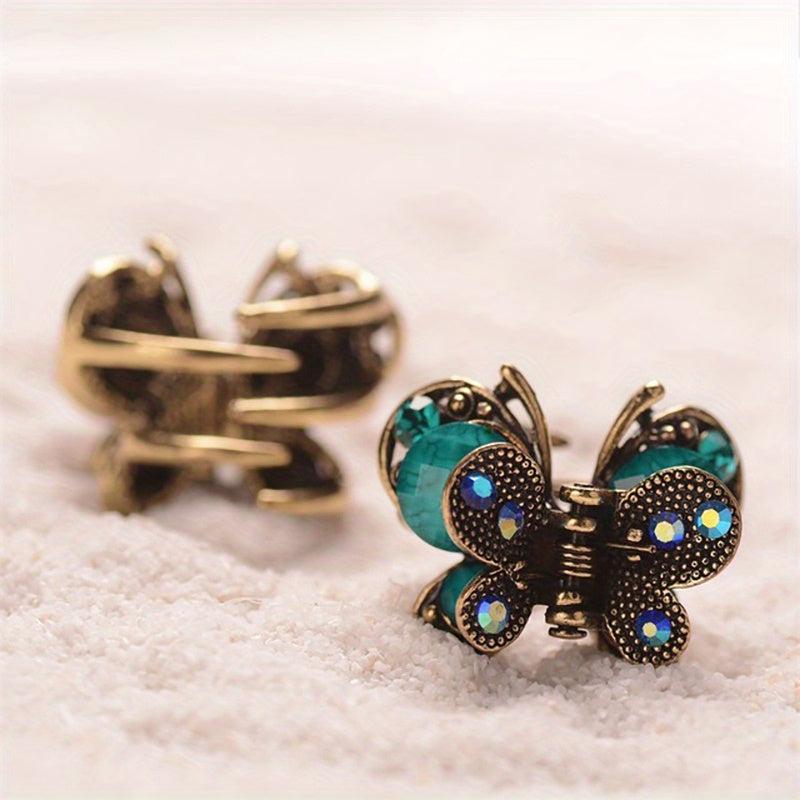 Vintage Rhinestone Hair Clip, Butterfly Shape, Small Claw Clip for Women