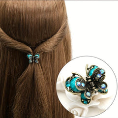 Vintage Rhinestone Hair Clip, Butterfly Shape, Small Claw Clip for Women