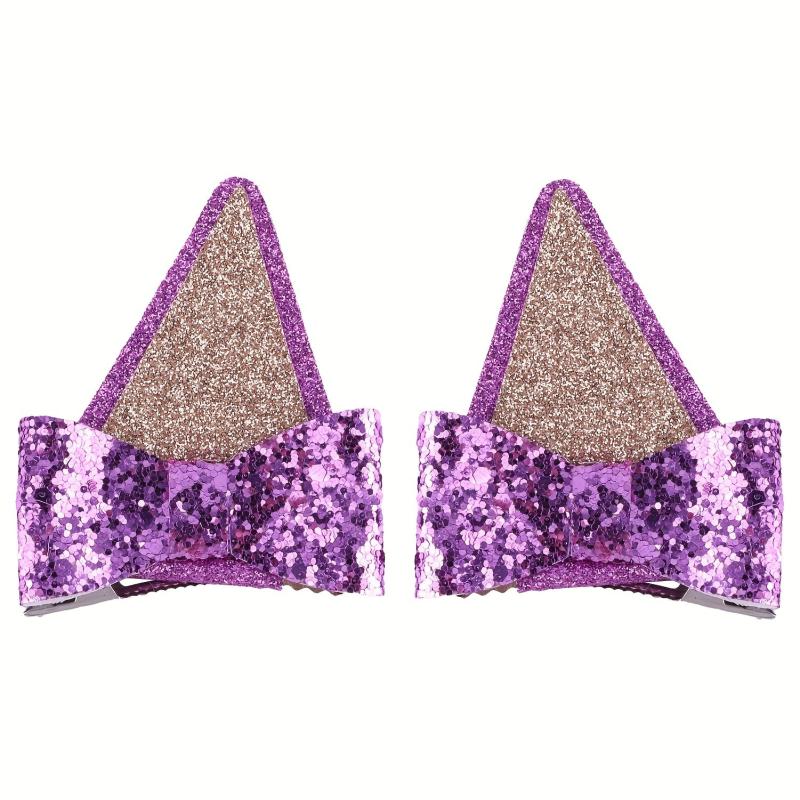 2pcs Animal Ears Hair Bow Clips for Halloween Costume Accessories