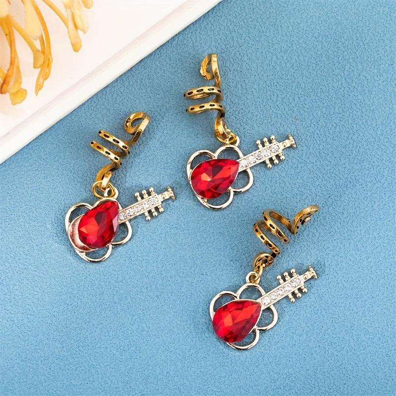 10pcs Guitar Shape Hair Beads Hair Ring Metal Hair Clip Hippie Style