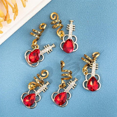 10pcs Guitar Shape Hair Beads Hair Ring Metal Hair Clip Hippie Style