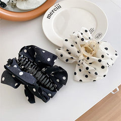 Polka Dot Printed Fabric Bow Hair Claw Female Hair Accessory