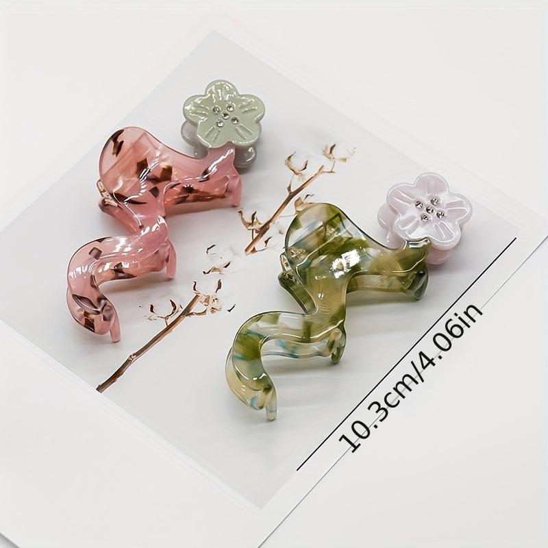 Colorful Wavy Hair Claw Clip Flower Decor Non-slip Ponytail Holder