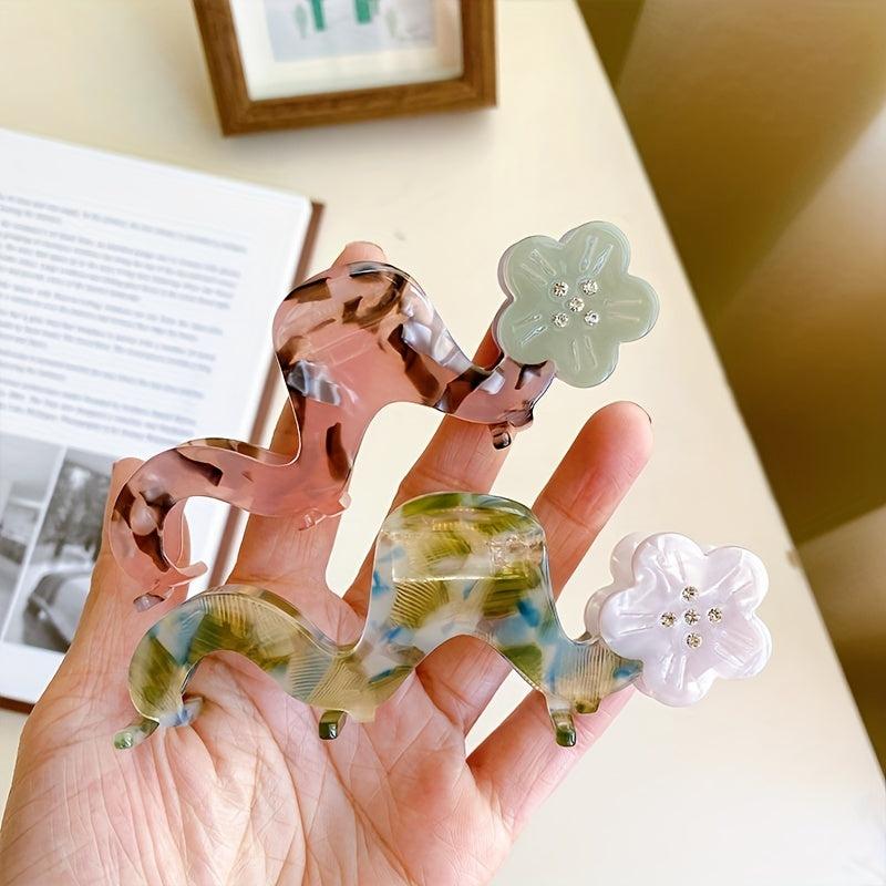 Colorful Wavy Hair Claw Clip Flower Decor Non-slip Ponytail Holder