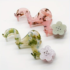 Colorful Wavy Hair Claw Clip Flower Decor Non-slip Ponytail Holder