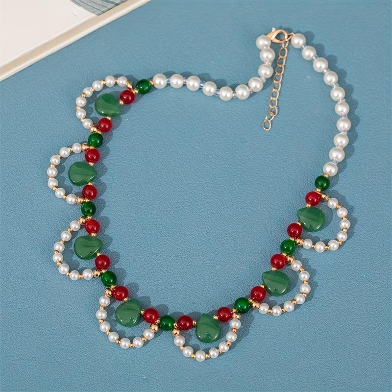 Faux Pearl Beaded Necklace Faux Jade Chinese Style Decoration