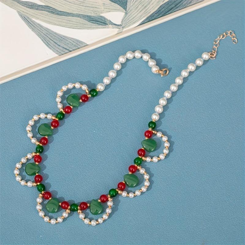 Faux Pearl Beaded Necklace Faux Jade Chinese Style Decoration