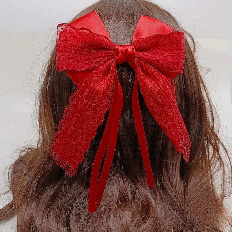Lace Bow Hair Clips Scarf Barrette Non Slip Hair Decoration Costume Accessory