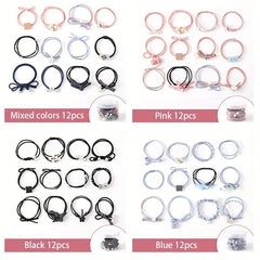 12 Pcs Girls Hair Tie Flower Faux Pearl Colorful Elastic Scrunchie Ponytail