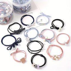 12 Pcs Girls Hair Tie Flower Faux Pearl Colorful Elastic Scrunchie Ponytail