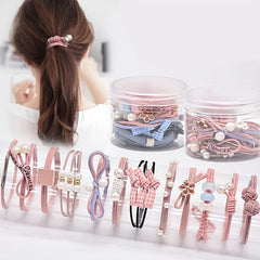 12 Pcs Girls Hair Tie Flower Faux Pearl Colorful Elastic Scrunchie Ponytail