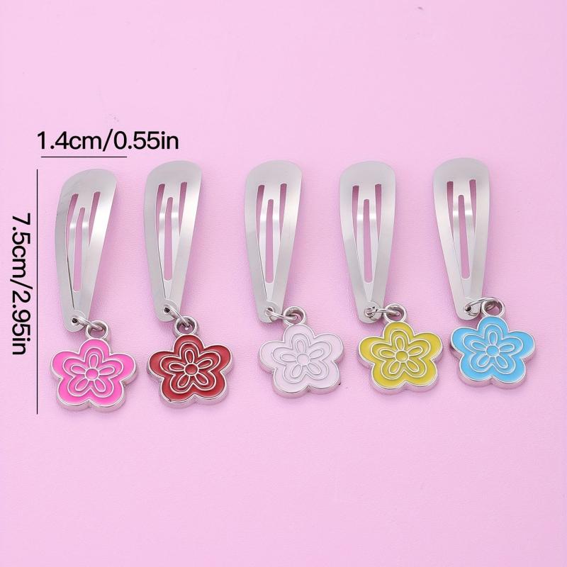 5pcs Flower Pendant Hair Clip Non Slip Hair Slides
